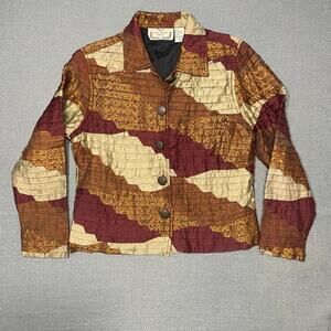 Life Style Petite Patchwork Blazer Jacket Geometric Southwestern Button Up PM